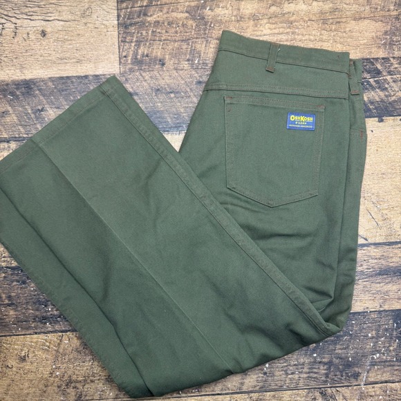 OshKosh B'gosh wide leg Mens Green Twill Pants Union Made Size 38 - Picture 1 of 12